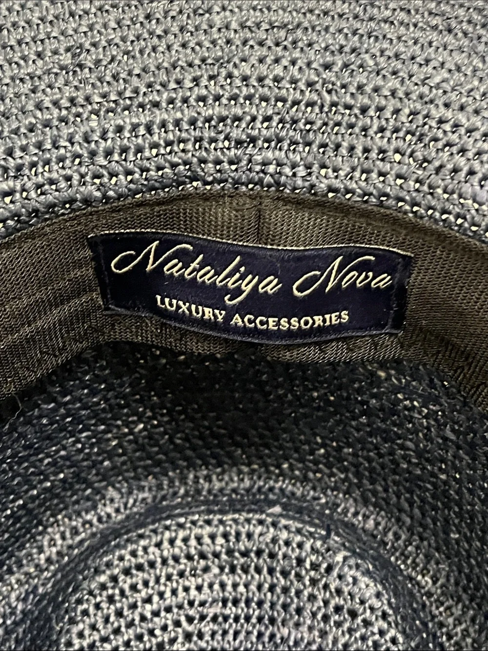 Nataliya Nova Luxury Wide-Brim Woven Straw Luisa Hat - Navy w/ bands